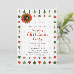 Green and Red Christmas Trees Ladybug Party Invitation