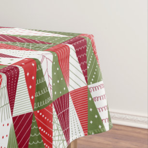 Green and Red Christmas Trees Tablecloth