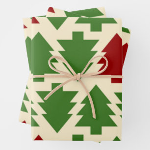 Green and Red Christmas Trees Wrapping Paper Sheet