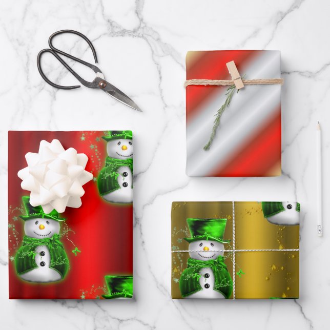 Green and Red Christmas Wrapping Paper Sheet (Front)