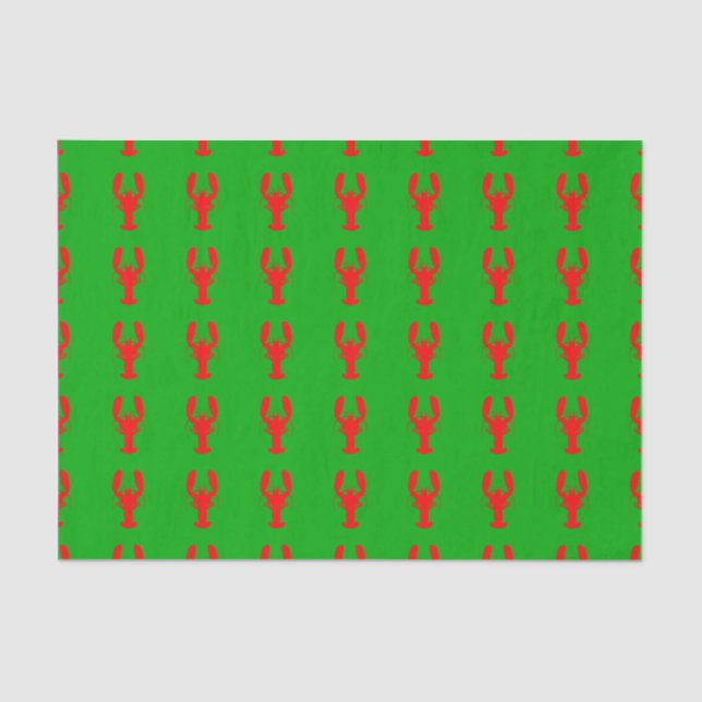 Green And Red Coastal Christmas Decor Lobster Tissue Paper (Front)