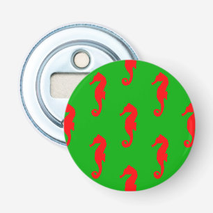 Green And Red Coastal Christmas Seahorse Pattern Bottle Opener