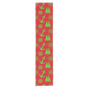 Green and Red Coastal Nautical Christmas Holiday Short Table Runner