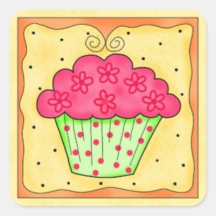 Green and Red Cupcake Yellow Sticker