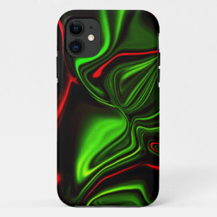 Green and red curved strokes over dark green fund iPhone 11 case