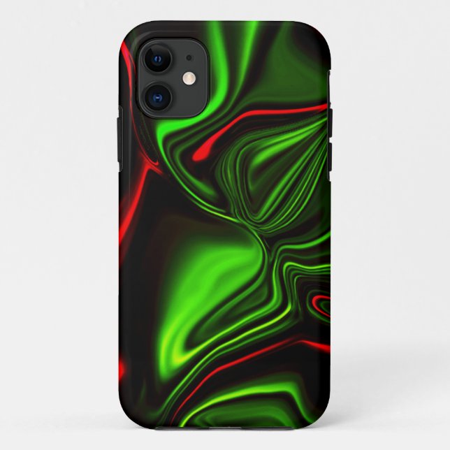 Green and red curved strokes over dark green fund Case-Mate iPhone case (Back)