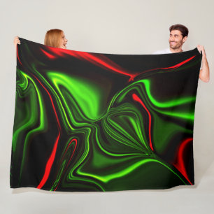 Green and red curved strokes over dark green fund fleece blanket