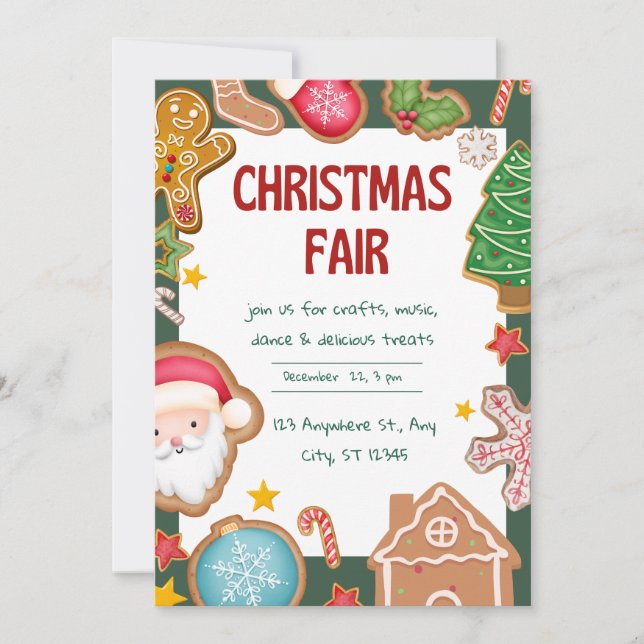 Green and Red Cute Christmas Fair Holiday Card (Front)