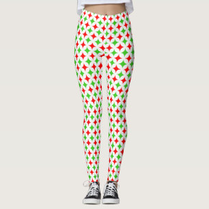 Green and red diamond star pattern on white leggings