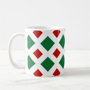 Green and Red Diamonds on White Coffee Mug