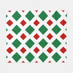 Green and Red Diamonds on White Fleece Blanket