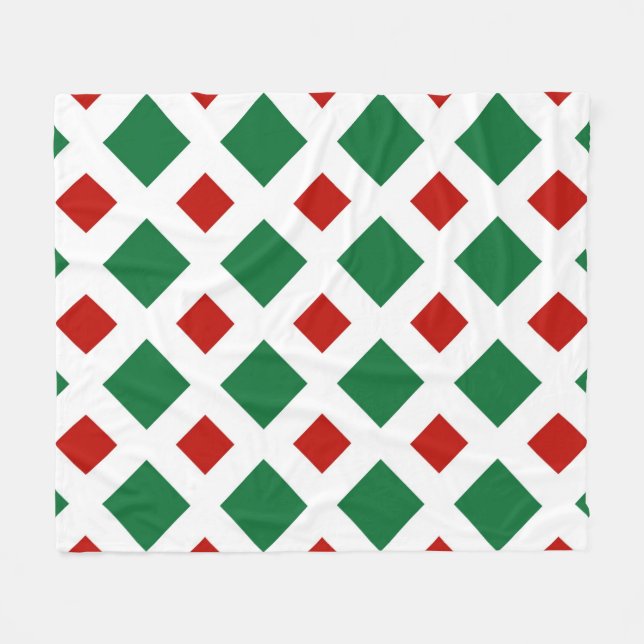 Green and Red Diamonds on White Fleece Blanket (Front (Horizontal))