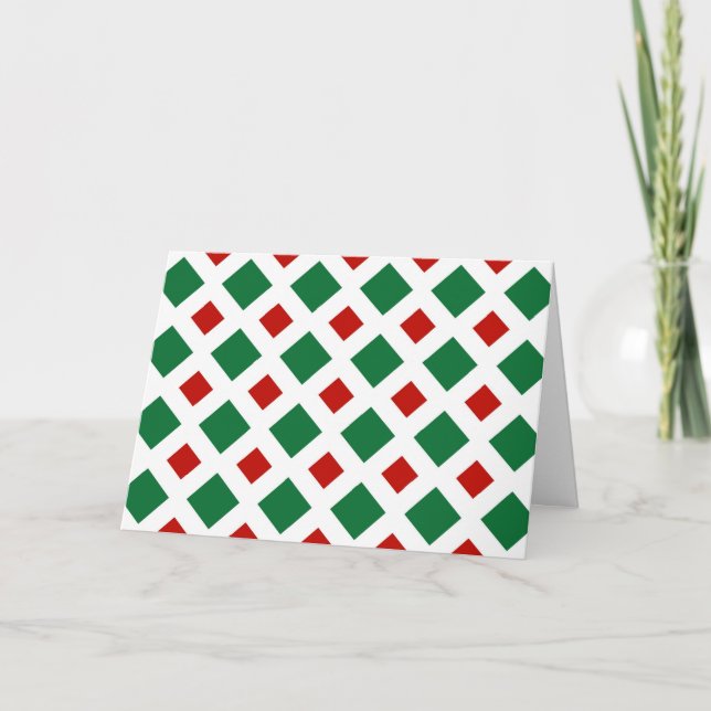 Green and Red Diamonds on White Holiday Card (Front)