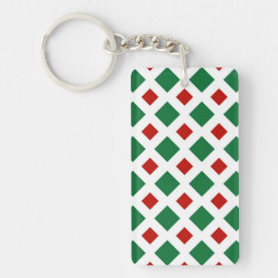 Green and Red Diamonds on White Key Ring