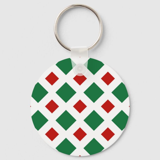 Green and Red Diamonds on White Key Ring (Front)