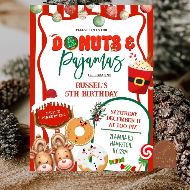 Green and Red Donuts and Pajamas Birthday Invitation (Creator Uploaded)