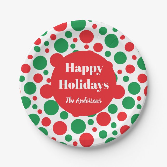 Green and Red Dot Holiday Paper Plate (Front)
