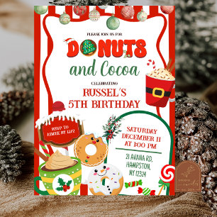 Green and Red Doughnuts and Cocoa Birthday Invitat Invitation
