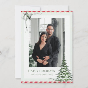Green and Red Family Photo Christmas Holiday Card