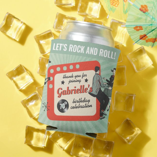 Green and Red Fifties Rockabilly Birthday Party Can Cooler (In Situ Summer)