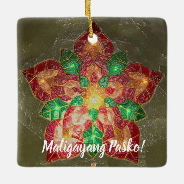 Green and Red Filipino Parol Style, Philippines Ceramic Ornament (Front)