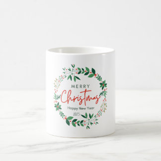 Green and Red Floral Illustration Christmas Mug