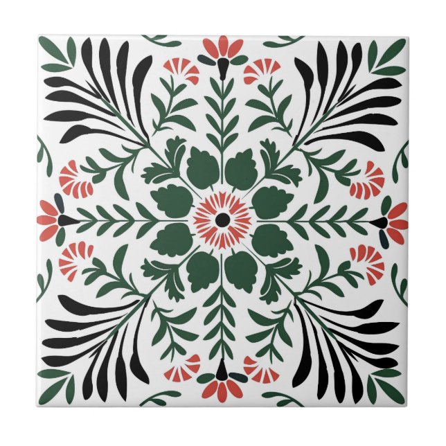 Green and Red Folk Art Christmas  Tile (Front)