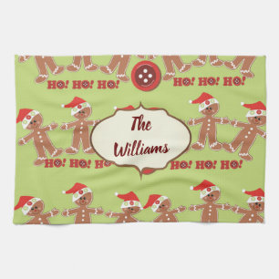 Green and Red Gingerbread Parade Tea Towel