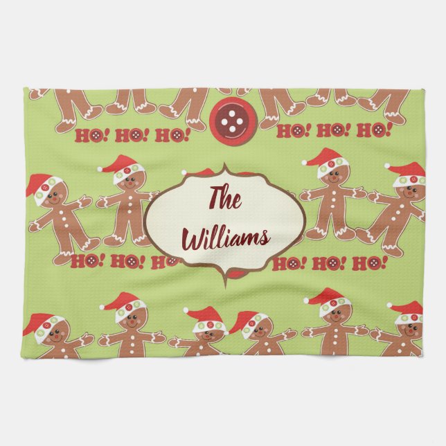 Green and Red Gingerbread Parade Tea Towel (Horizontal)