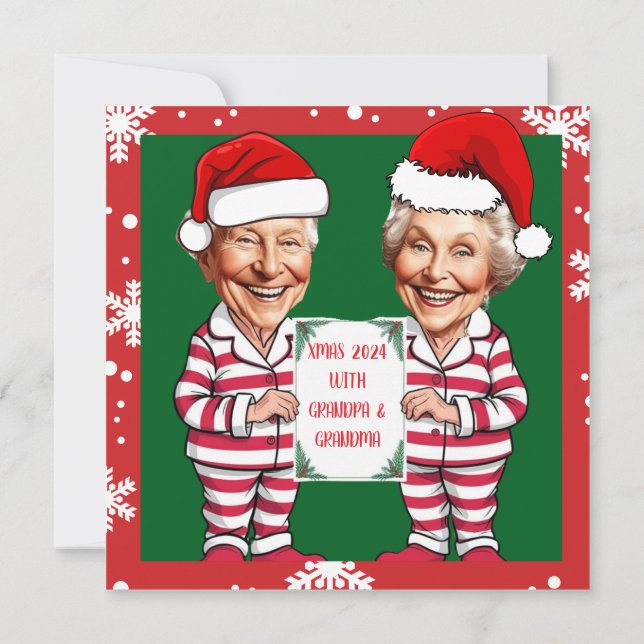 Green and red Grandma and Grandpa Xmas Invitation (Back)