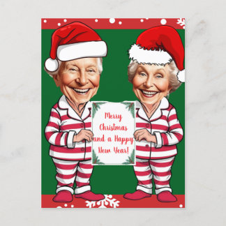 Green and red Grandma and Grandpa Xmas Postcard