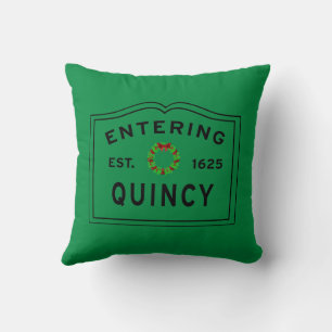 Green and Red Holiday Wreath, Entering Quincy Cushion