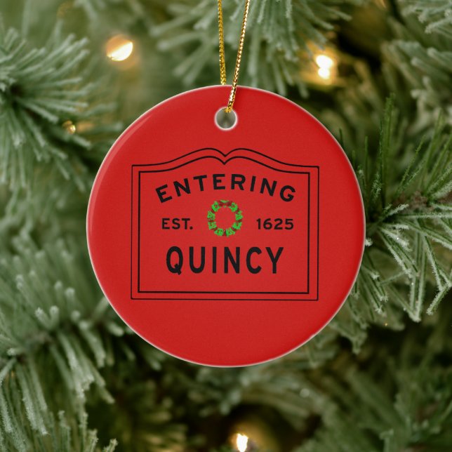 Green and Red Holiday Wreath, Quincy, MA Ceramic Tree Decoration (Tree)