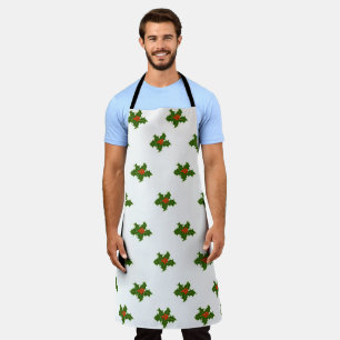 Green and Red Holly Plant Pattern Apron