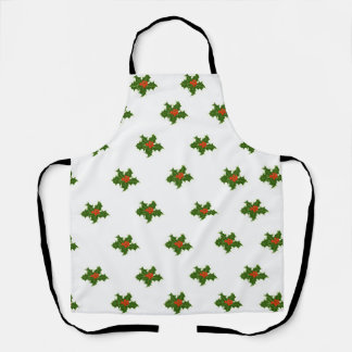 Green and Red Holly Plant Pattern  Apron
