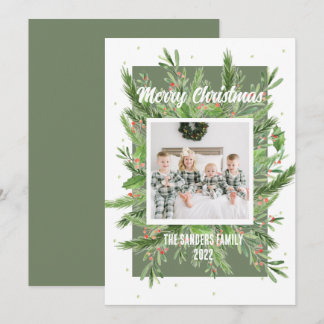 Green and Red Holly  Soft and Light Christmas Card