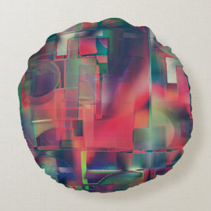 Green and red image layers and a slight wall tone round cushion