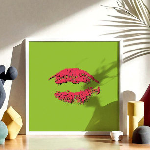 Green and Red Kissing Lips Poster
