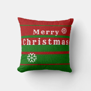 Green and Red Knitting Merry Christmas Holiday Cushion