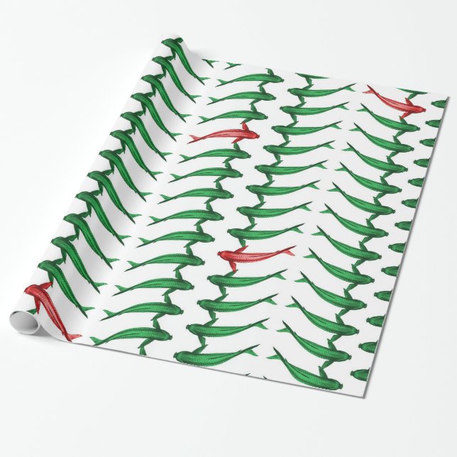 Green and Red Koi Fish Gift Wrap (Unrolled)