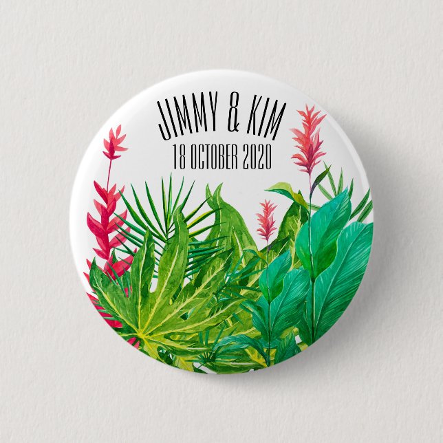 Green and Red Leaves Wedding Birthday 6 Cm Round Badge (Front)