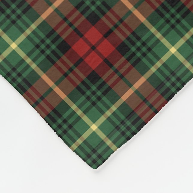 Green and Red Martin Clan Tartan Fleece Blanket (Corner)
