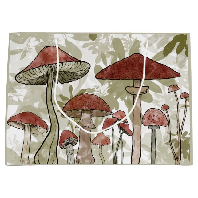 Green and Red Mushrooms Large Gift Bag (Front)