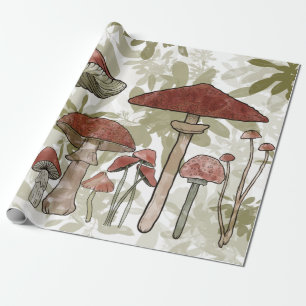 Green and Red Mushrooms Wrapping Paper