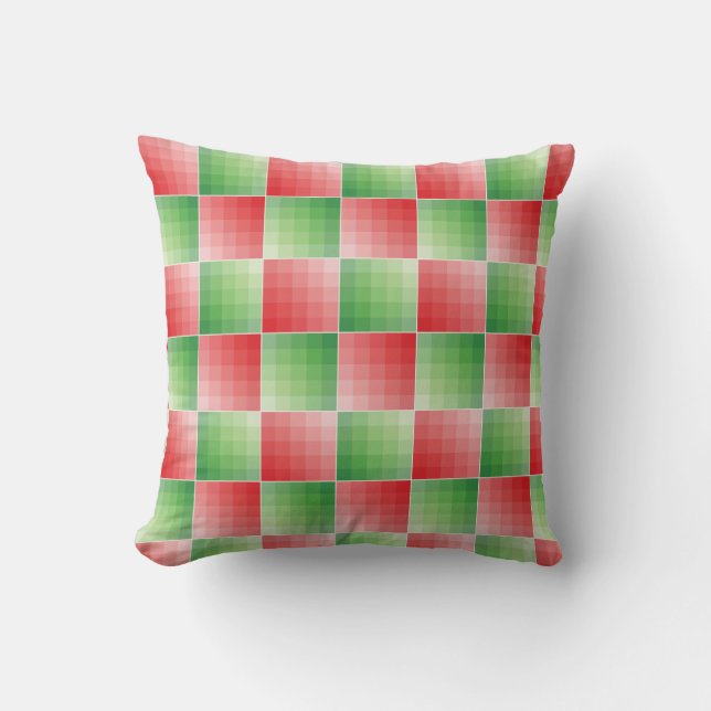 Green and red ombre checks cushion (Front)