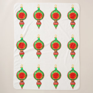 Green and Red Ornament White Sherpa Blanket
