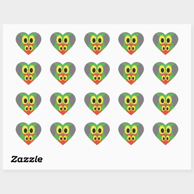Green and Red Owls Heart Sticker (Sheet)