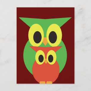 Green and Red Owls Postcard