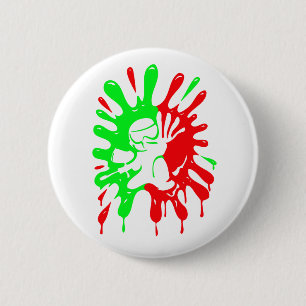 Green and Red Paintball Splatter and Mascot 6 Cm Round Badge