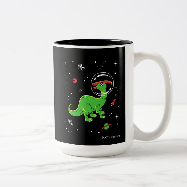 Green And Red Parasaurolophus Dinos In Space Two-Tone Coffee Mug (Right)